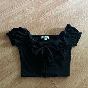 Luvalot Black Cropped Sweetheart Tie Ruffle Top Size 2